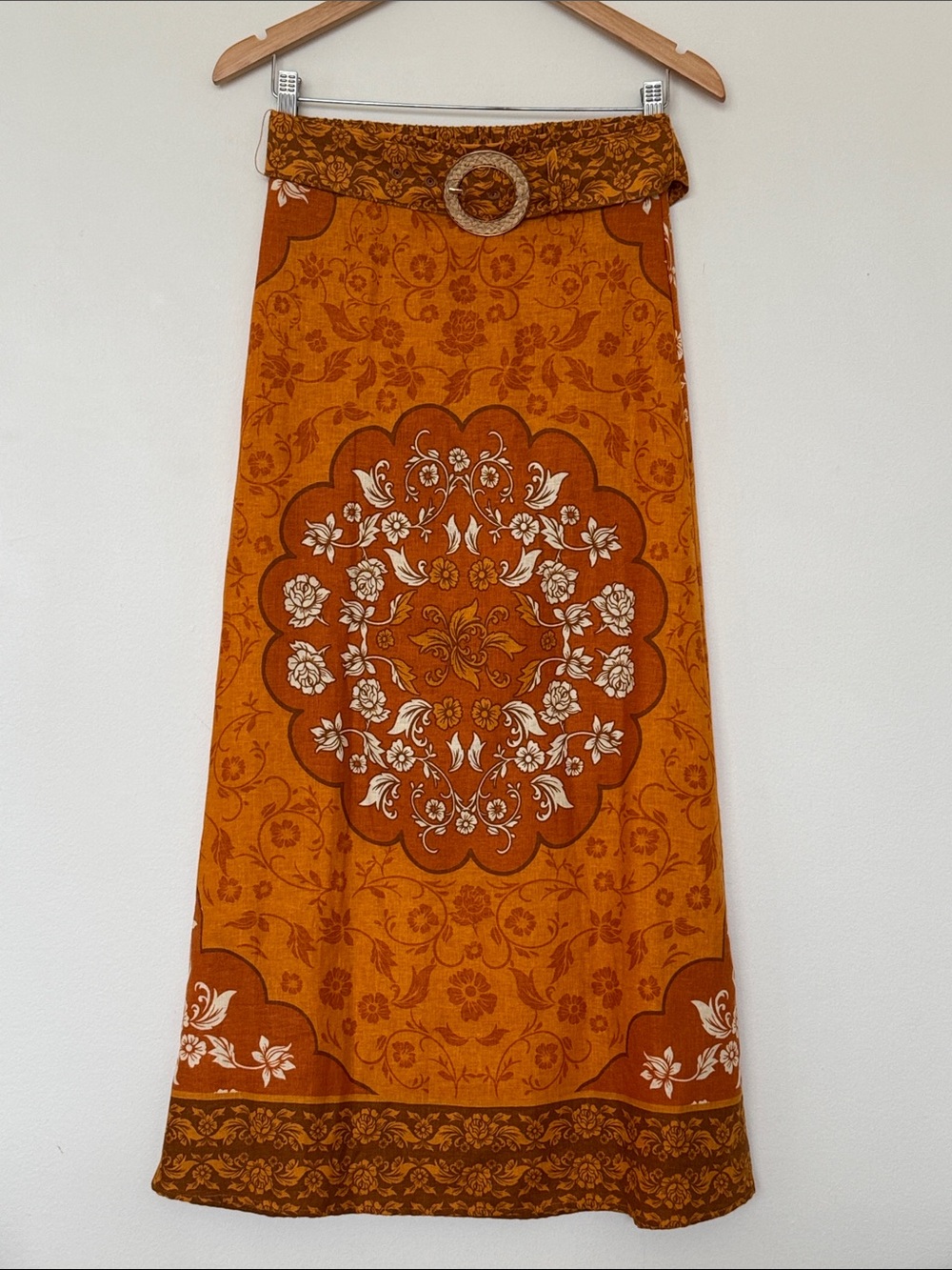 Rachel Zoe Orange Floral Medallion Maxi Skirt with Buckle Waist